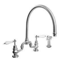 Sigma 7.57485042.53 - Sancerre Bridge Kitchen Faucet with High-Arc Spout, Handspray, and 485 Porcelain Lever in Black Ni