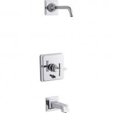 KOHLER T13133-3BL-CP - Pinstripe® Rite-Temp(R) bath and shower trim set with push-button diverter and cross handle,