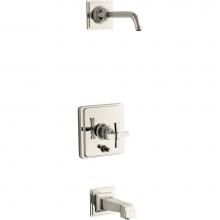 KOHLER T13133-3AL-SN - Pinstripe® Pure Rite-Temp® bath and shower trim set with push-button diverter and cross