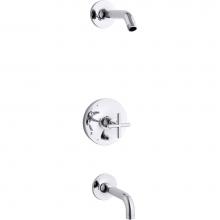 KOHLER T14421-3L-CP - Purist® Rite-Temp(R) bath and shower trim set with push-button diverter and cross handle, les