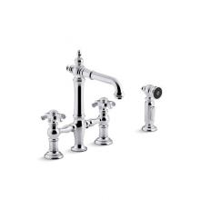 KOHLER 76520-3M-CP - Artifacts® Deck-mount bridge bar sink faucet with prong handles and sidespray