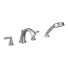 Moen T924 - Brantford 2-Handle Deck-Mount Roman Tub Faucet Trim Kit with Hand Shower in Chrome (Valve Sold Sep