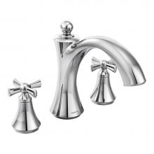 Moen T657 - Wynford 2-Handle Deck-Mount High-Arc Roman Tub Faucet Trim Kit with Cross Handles in Chrome (Valve