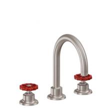 California Faucets 8102WRZB-MOB - 8'' Widespread Lavatory Faucet with ZeroDrain - Red Wheel Handles with ZeroDrain