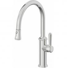 California Faucets K10-102-33-PC - Pull-Down Kitchen Faucet with Button Sprayer  - Low Arc Spout