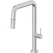 California Faucets K50-103-SST-PC - Pull-Down Kitchen Faucet with Button Sprayer  - Quad Spout