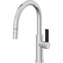 California Faucets K51-102-BFB-PC - Pull-Down Kitchen Faucet with Button Sprayer  - Low Arc Spout