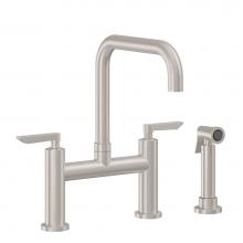 California Faucets K51-123S-45-PC - Bridge Kitchen Faucet with Sidespray - Quad Spout