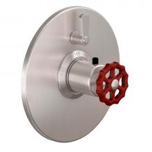 California Faucets TO-TH1L-80WR-MOB - StyleTherm ® Trim Only With Single Volume Control - Red Wheel Handle