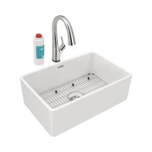 Elkay SWUF28179WHFLC - Fireclay 30'' x 19-15/16'' x 9-1/8'', Single Bowl Farmhouse Sink Kit