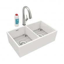 Elkay SWUF32189WHFLC - Fireclay 33'' x 19-15/16'' x 9'', Equal Double Bowl Farmhouse Sink K