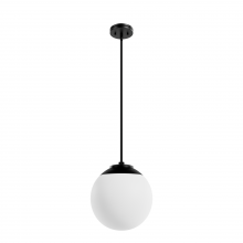 Hunter 19849 - Hunter Hepburn Matte Black with Cased White Glass 1 Light Pendant Ceiling Light Fixture