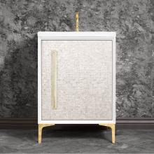 Linkasink VAN24W-017PB-05 - MOTHER OF PEARL with 18'' Artisan Glass Prism Hardware 24'' Wide Vanity, White