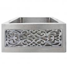 Linkasink C074-3.5SS-PNLS105PS - Hammered Inset Apron Front Hammered Bar Sink and Filigree Panel