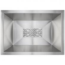 Linkasink C081SS-GM001SS - Smooth Rectangular Bar Sink with Grate with Filigree Grate