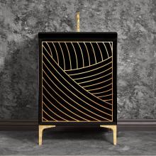 Linkasink VAN24B-001PB - Lateen 24'' Wide Black Vanity with Hand Applied Metal Leaf and Polished Brass Hardware,