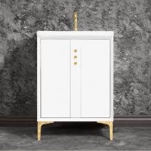 Linkasink VAN24W-009PB - Tuxedo 24'' Wide White Vanity with Polished Brass Buttons and Hardware, 24'' x