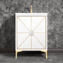 Linkasink VAN24W-014SB - Divergence with 3'' Artisan Glass Prism, 24'' Wide Vanity, White, Satin Brass