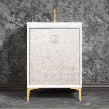 Linkasink VAN24W-015PB-01 - MOTHER OF PEARL with 3'' Artisan Glass Prism Hardware 24'' Wide Vanity, White,