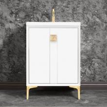 Linkasink VAN24W-019SB-BRS - TUXEDO with 3'' Artisan Glass Prism Hardware 24'' Wide Vanity, White, Satin Br