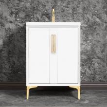 Linkasink VAN24W-020SB-BRS - TUXEDO with 8'' Artisan Glass Prism Hardware 24'' Wide Vanity, White, Satin Br