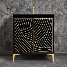 Linkasink VAN30B-001PB - Lateen 30'' Wide Black Vanity with Hand Applied Metal Leaf and Polished Brass Hardware,