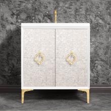 Linkasink VAN30W-004PB - Mother of Pearl 30'' Wide White Vanity with Polished Brass Arabesque Pull and Hardware