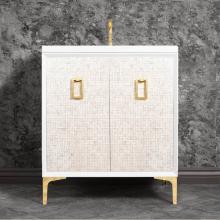 Linkasink VAN30W-005PB - Mother of Pearl 30'' Wide White Vanity with Polished Brass Coach Pull and Hardware