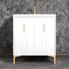 Linkasink VAN30W-009PB - Tuxedo 30'' Wide White Vanity with Polished Brass Buttons and Hardware