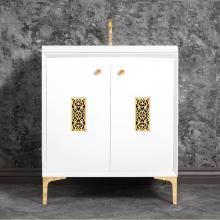 Linkasink VAN30W-012PB - Frame 30'' Wide White Vanity with Polished Brass Filigree Grate and Legs