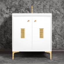 Linkasink VAN30W-013PB - Frame 30'' Wide White Vanity with Polished Brass Louver Grate and Legs