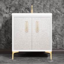 Linkasink VAN30W-016SB-BRS - MOTHER OF PEARL with 8'' Artisan Glass Prism Hardware 30'' Wide Vanity, White,