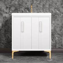 Linkasink VAN30W-020PB-01 - TUXEDO with 8'' Artisan Glass Prism Hardware 30'' Wide Vanity, White, Polished