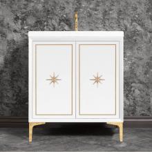 Linkasink VAN30W-027PB - Linea with 3'' Polished Brass Star Hardware, 30'' Wide Vanity, White, 30'