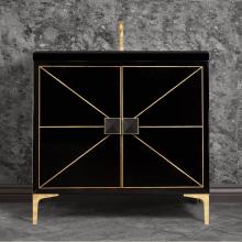 Linkasink VAN36B-014PB - DIVERGENCE with Artisan Glass Hardware 36'' Wide Vanity, Black, Polished Brass Hardware,