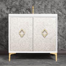 Linkasink VAN36W-004PB - Mother of Pearl 36'' Wide White Vanity with Polished Brass Arabesque Pull and Hardware