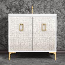 Linkasink VAN36W-005PB - Mother of Pearl 36'' Wide White Vanity with Polished Brass Coach Pull and Hardware