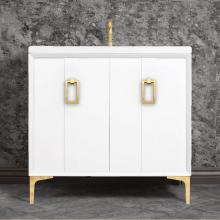 Linkasink VAN36W-008PB - Tuxedo 36'' Wide White Vanity with Polished Brass Coach Pull and Hardware