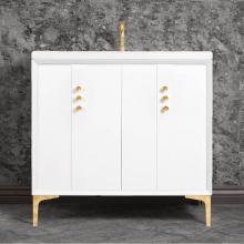 Linkasink VAN36W-009PB - Tuxedo 36'' Wide White Vanity with Polished Brass Buttons and Hardware