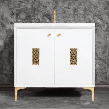 Linkasink VAN36W-012PB - Frame 36'' Wide White Vanity with Polished Brass Filigree Grate and Legs