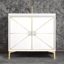 Linkasink VAN36W-014PB - DIVERGENCE with Artisan Glass Hardware 36'' Wide Vanity, White, Polished Brass Hardware,