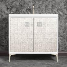 Linkasink VAN36W-015SN-SLV - MOTHER OF PEARL with 3'' Artisan Glass Prism Hardware 36'' Wide Vanity, White,