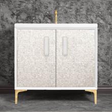 Linkasink VAN36W-016PB-01 - MOTHER OF PEARL with 8'' Artisan Glass Prism Hardware 36'' Wide Vanity, White,