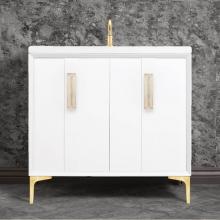 Linkasink VAN36W-020SB-BRS - TUXEDO with 8'' Artisan Glass Prism Hardware 36'' Wide Vanity, White, Satin Br