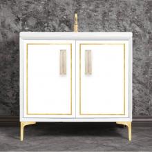 Linkasink VAN36W-024SB-BRS - LINEA with 8'' Artisan Glass Prism Hardware 36'' Wide Vanity, White, Satin Bra