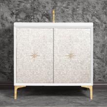 Linkasink VAN36W-028PB - Mother of Pearl with 3'' Polished Brass Star Hardware, 36'' Wide Vanity, White